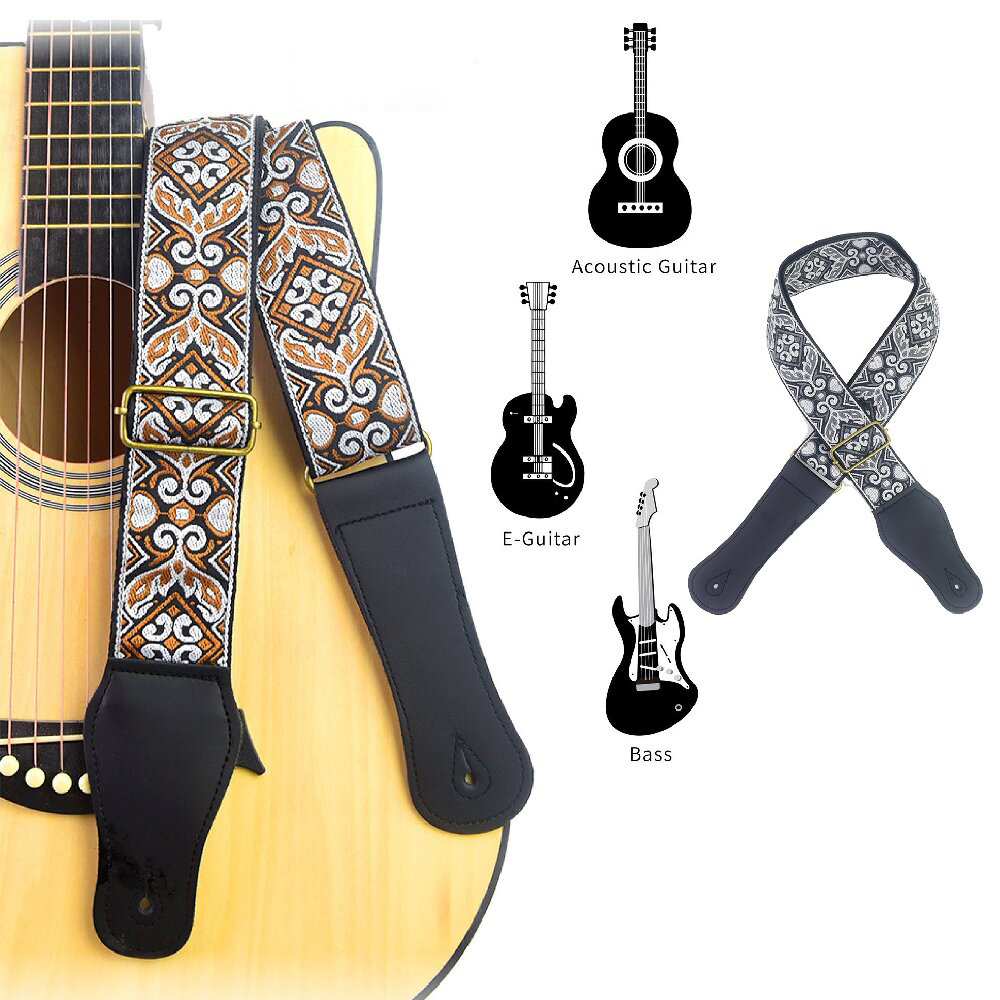 Musical Instrument In English - Correa de guitarra con estampado bordado,